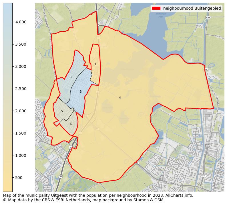 Map of the municipality Uitgeest with the population per neighbourhood in 2023. This page shows a lot of information about residents (such as the distribution by age groups, family composition, gender, native or Dutch with an immigration background, ...), homes (numbers, types, price development, use, type of property, ...) and more (car ownership, energy consumption, ...) based on open data from the Dutch Central Bureau of Statistics and various other sources!