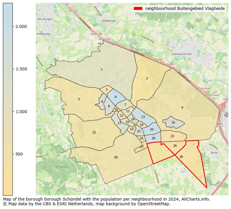 Image of the neighbourhood Buitengebied Vlagheide at the map. This image is used as introduction to this page. This page shows a lot of information about the population in the neighbourhood Buitengebied Vlagheide (such as the distribution by age groups of the residents, the composition of households, whether inhabitants are natives or Dutch with an immigration background, data about the houses (numbers, types, price development, use, type of property, ...) and more (car ownership, energy consumption, ...) based on open data from the Dutch Central Bureau of Statistics and various other sources!