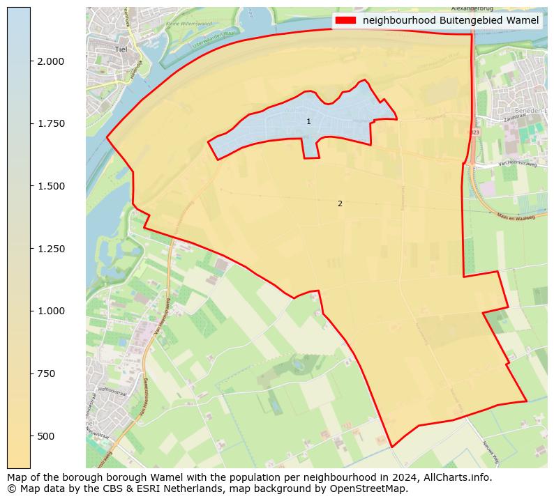 Image of the neighbourhood Buitengebied Wamel at the map. This image is used as introduction to this page. This page shows a lot of information about the population in the neighbourhood Buitengebied Wamel (such as the distribution by age groups of the residents, the composition of households, whether inhabitants are natives or Dutch with an immigration background, data about the houses (numbers, types, price development, use, type of property, ...) and more (car ownership, energy consumption, ...) based on open data from the Dutch Central Bureau of Statistics and various other sources!