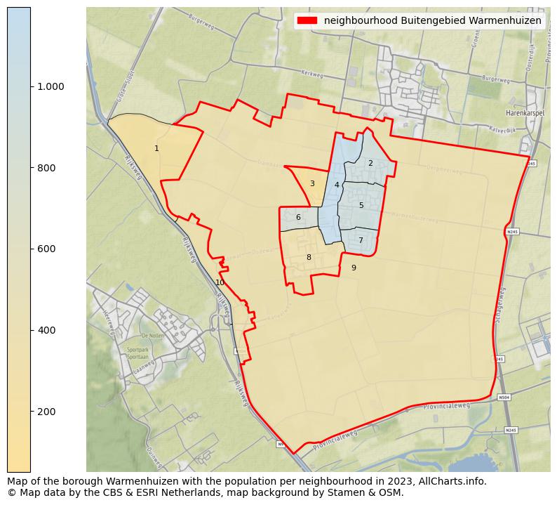 Map of the borough Warmenhuizen with the population per neighbourhood in 2023. This page shows a lot of information about residents (such as the distribution by age groups, family composition, gender, native or Dutch with an immigration background, ...), homes (numbers, types, price development, use, type of property, ...) and more (car ownership, energy consumption, ...) based on open data from the Dutch Central Bureau of Statistics and various other sources!