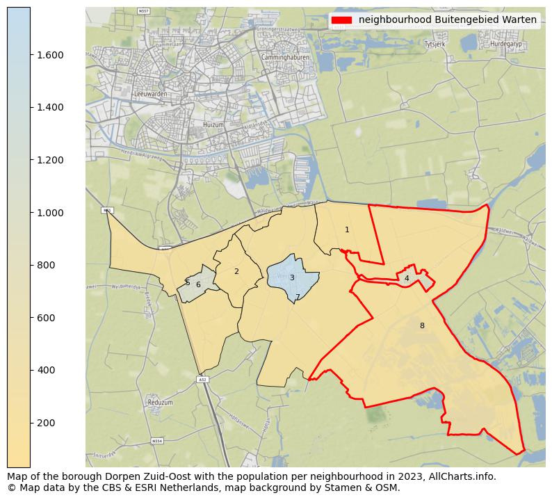 Map of the borough Dorpen Zuid-Oost with the population per neighbourhood in 2023. This page shows a lot of information about residents (such as the distribution by age groups, family composition, gender, native or Dutch with an immigration background, ...), homes (numbers, types, price development, use, type of property, ...) and more (car ownership, energy consumption, ...) based on open data from the Dutch Central Bureau of Statistics and various other sources!