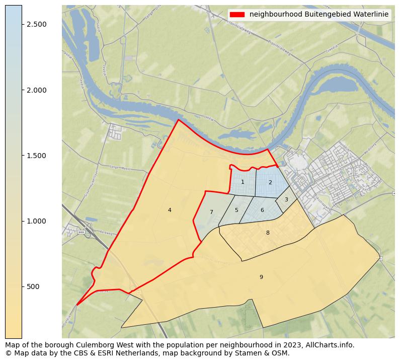 Map of the borough Culemborg West with the population per neighbourhood in 2023. This page shows a lot of information about residents (such as the distribution by age groups, family composition, gender, native or Dutch with an immigration background, ...), homes (numbers, types, price development, use, type of property, ...) and more (car ownership, energy consumption, ...) based on open data from the Dutch Central Bureau of Statistics and various other sources!