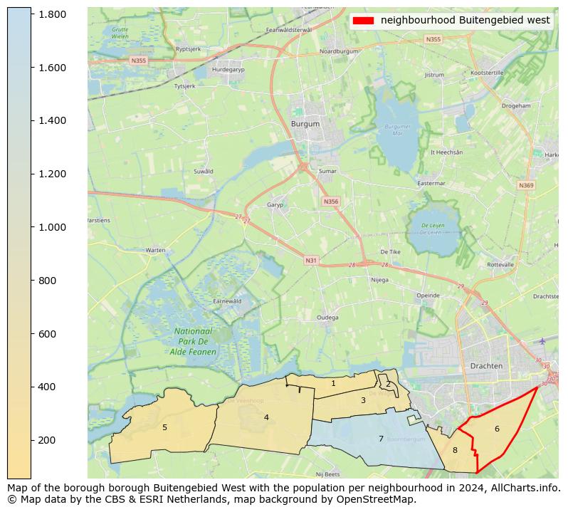 Image of the neighbourhood Buitengebied west at the map. This image is used as introduction to this page. This page shows a lot of information about the population in the neighbourhood Buitengebied west (such as the distribution by age groups of the residents, the composition of households, whether inhabitants are natives or Dutch with an immigration background, data about the houses (numbers, types, price development, use, type of property, ...) and more (car ownership, energy consumption, ...) based on open data from the Dutch Central Bureau of Statistics and various other sources!