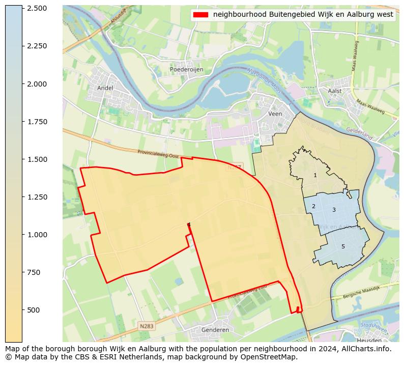 Image of the neighbourhood Buitengebied Wijk en Aalburg west at the map. This image is used as introduction to this page. This page shows a lot of information about the population in the neighbourhood Buitengebied Wijk en Aalburg west (such as the distribution by age groups of the residents, the composition of households, whether inhabitants are natives or Dutch with an immigration background, data about the houses (numbers, types, price development, use, type of property, ...) and more (car ownership, energy consumption, ...) based on open data from the Dutch Central Bureau of Statistics and various other sources!