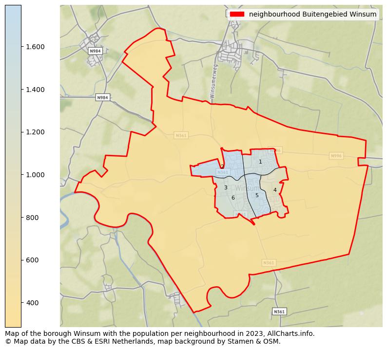 Map of the borough Winsum with the population per neighbourhood in 2023. This page shows a lot of information about residents (such as the distribution by age groups, family composition, gender, native or Dutch with an immigration background, ...), homes (numbers, types, price development, use, type of property, ...) and more (car ownership, energy consumption, ...) based on open data from the Dutch Central Bureau of Statistics and various other sources!