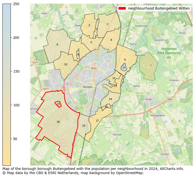 Image of the neighbourhood Buitengebied Witten at the map. This image is used as introduction to this page. This page shows a lot of information about the population in the neighbourhood Buitengebied Witten (such as the distribution by age groups of the residents, the composition of households, whether inhabitants are natives or Dutch with an immigration background, data about the houses (numbers, types, price development, use, type of property, ...) and more (car ownership, energy consumption, ...) based on open data from the Dutch Central Bureau of Statistics and various other sources!