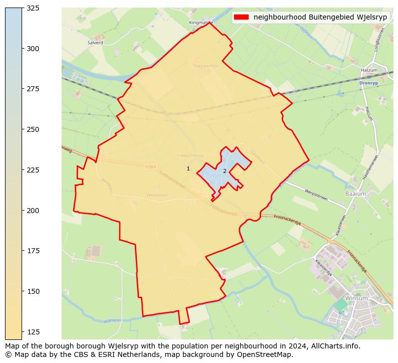 Image of the neighbourhood Buitengebied Wjelsryp at the map. This image is used as introduction to this page. This page shows a lot of information about the population in the neighbourhood Buitengebied Wjelsryp (such as the distribution by age groups of the residents, the composition of households, whether inhabitants are natives or Dutch with an immigration background, data about the houses (numbers, types, price development, use, type of property, ...) and more (car ownership, energy consumption, ...) based on open data from the Dutch Central Bureau of Statistics and various other sources!