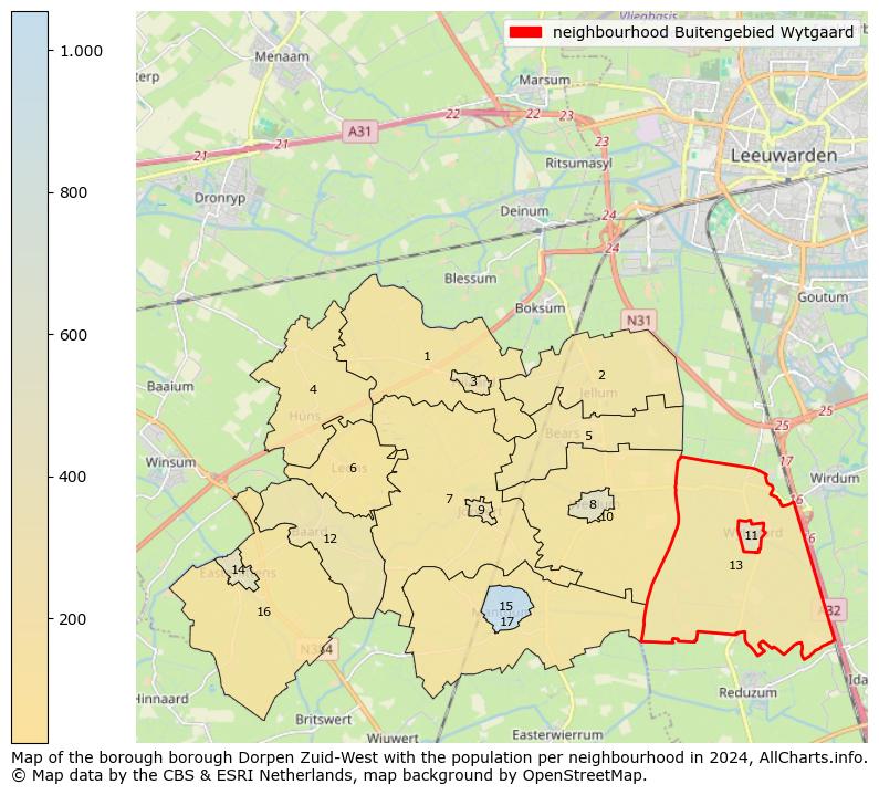 Image of the neighbourhood Buitengebied Wytgaard at the map. This image is used as introduction to this page. This page shows a lot of information about the population in the neighbourhood Buitengebied Wytgaard (such as the distribution by age groups of the residents, the composition of households, whether inhabitants are natives or Dutch with an immigration background, data about the houses (numbers, types, price development, use, type of property, ...) and more (car ownership, energy consumption, ...) based on open data from the Dutch Central Bureau of Statistics and various other sources!