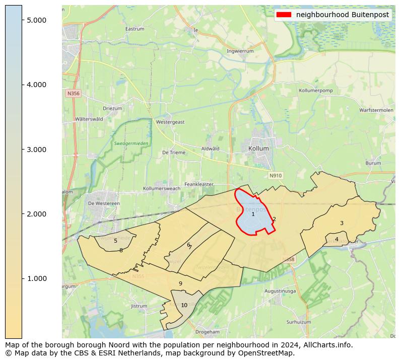 Image of the neighbourhood Buitenpost at the map. This image is used as introduction to this page. This page shows a lot of information about the population in the neighbourhood Buitenpost (such as the distribution by age groups of the residents, the composition of households, whether inhabitants are natives or Dutch with an immigration background, data about the houses (numbers, types, price development, use, type of property, ...) and more (car ownership, energy consumption, ...) based on open data from the Dutch Central Bureau of Statistics and various other sources!