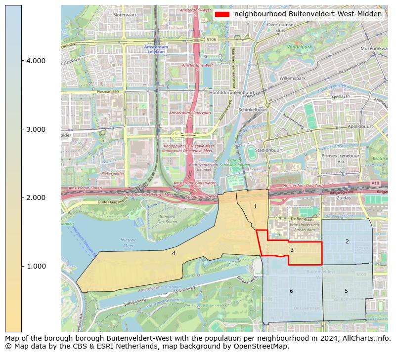 Image of the neighbourhood Buitenveldert-West-Midden at the map. This image is used as introduction to this page. This page shows a lot of information about the population in the neighbourhood Buitenveldert-West-Midden (such as the distribution by age groups of the residents, the composition of households, whether inhabitants are natives or Dutch with an immigration background, data about the houses (numbers, types, price development, use, type of property, ...) and more (car ownership, energy consumption, ...) based on open data from the Dutch Central Bureau of Statistics and various other sources!