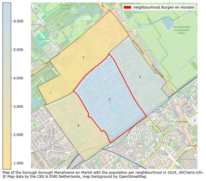 Image of the neighbourhood Burgen en Horsten at the map. This image is used as introduction to this page. This page shows a lot of information about the population in the neighbourhood Burgen en Horsten (such as the distribution by age groups of the residents, the composition of households, whether inhabitants are natives or Dutch with an immigration background, data about the houses (numbers, types, price development, use, type of property, ...) and more (car ownership, energy consumption, ...) based on open data from the Dutch Central Bureau of Statistics and various other sources!