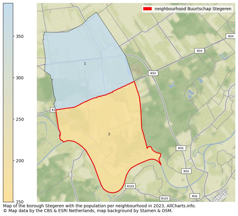 Map of the borough Stegeren with the population per neighbourhood in 2023. This page shows a lot of information about residents (such as the distribution by age groups, family composition, gender, native or Dutch with an immigration background, ...), homes (numbers, types, price development, use, type of property, ...) and more (car ownership, energy consumption, ...) based on open data from the Dutch Central Bureau of Statistics and various other sources!