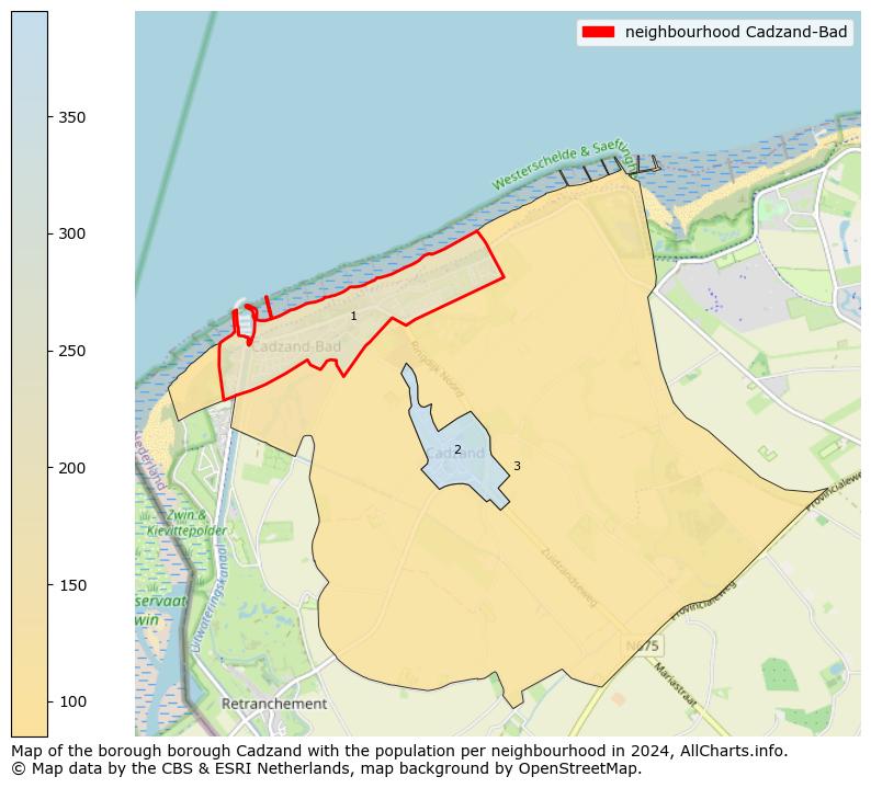 Image of the neighbourhood Cadzand-Bad at the map. This image is used as introduction to this page. This page shows a lot of information about the population in the neighbourhood Cadzand-Bad (such as the distribution by age groups of the residents, the composition of households, whether inhabitants are natives or Dutch with an immigration background, data about the houses (numbers, types, price development, use, type of property, ...) and more (car ownership, energy consumption, ...) based on open data from the Dutch Central Bureau of Statistics and various other sources!