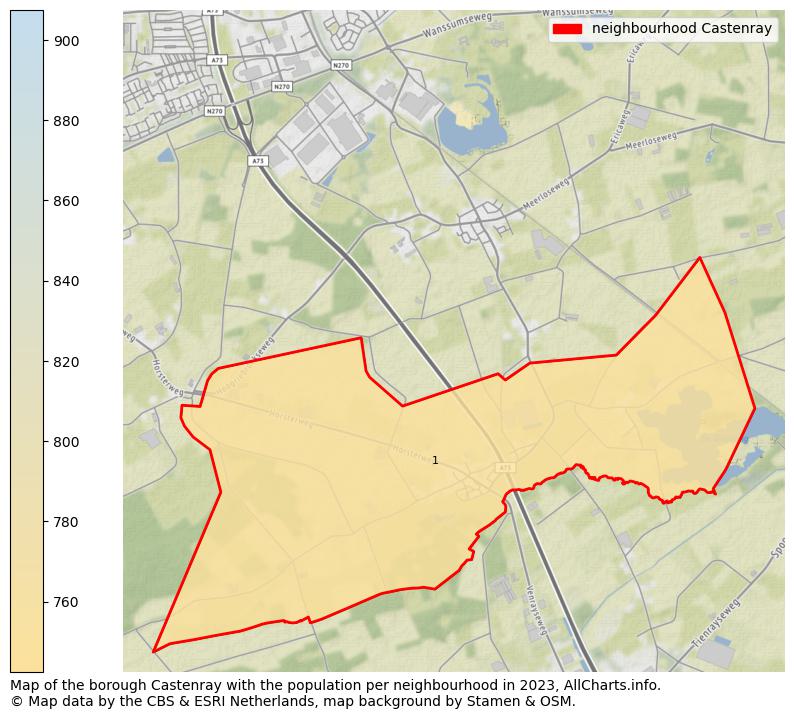 Map of the borough Castenray with the population per neighbourhood in 2023. This page shows a lot of information about residents (such as the distribution by age groups, family composition, gender, native or Dutch with an immigration background, ...), homes (numbers, types, price development, use, type of property, ...) and more (car ownership, energy consumption, ...) based on open data from the Dutch Central Bureau of Statistics and various other sources!