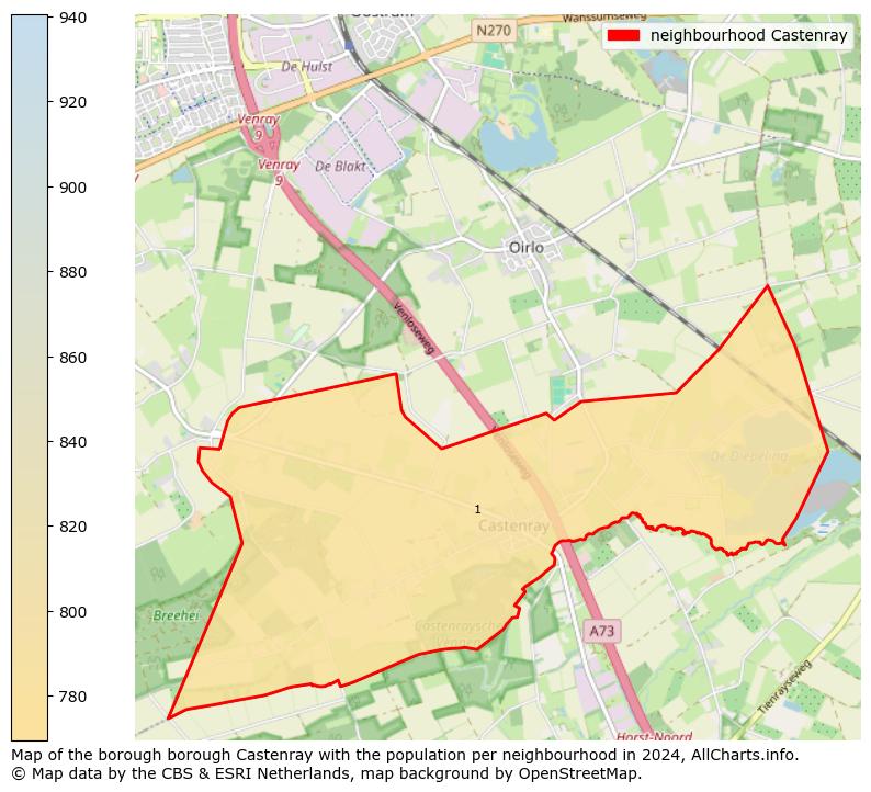 Image of the neighbourhood Castenray at the map. This image is used as introduction to this page. This page shows a lot of information about the population in the neighbourhood Castenray (such as the distribution by age groups of the residents, the composition of households, whether inhabitants are natives or Dutch with an immigration background, data about the houses (numbers, types, price development, use, type of property, ...) and more (car ownership, energy consumption, ...) based on open data from the Dutch Central Bureau of Statistics and various other sources!