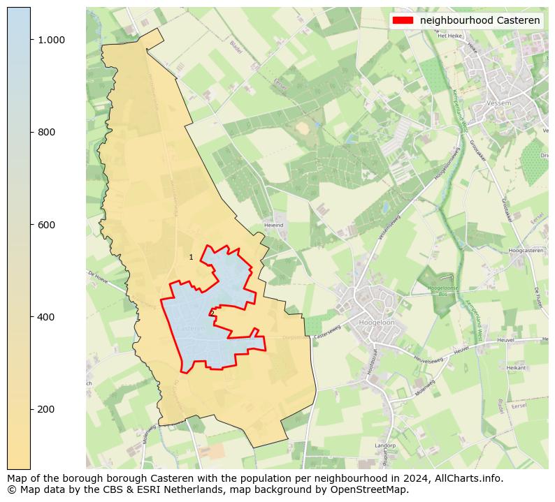 Image of the neighbourhood Casteren at the map. This image is used as introduction to this page. This page shows a lot of information about the population in the neighbourhood Casteren (such as the distribution by age groups of the residents, the composition of households, whether inhabitants are natives or Dutch with an immigration background, data about the houses (numbers, types, price development, use, type of property, ...) and more (car ownership, energy consumption, ...) based on open data from the Dutch Central Bureau of Statistics and various other sources!