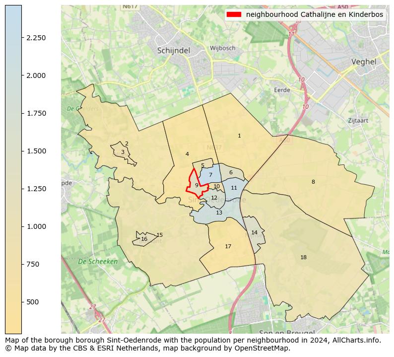 Image of the neighbourhood Cathalijne en Kinderbos at the map. This image is used as introduction to this page. This page shows a lot of information about the population in the neighbourhood Cathalijne en Kinderbos (such as the distribution by age groups of the residents, the composition of households, whether inhabitants are natives or Dutch with an immigration background, data about the houses (numbers, types, price development, use, type of property, ...) and more (car ownership, energy consumption, ...) based on open data from the Dutch Central Bureau of Statistics and various other sources!