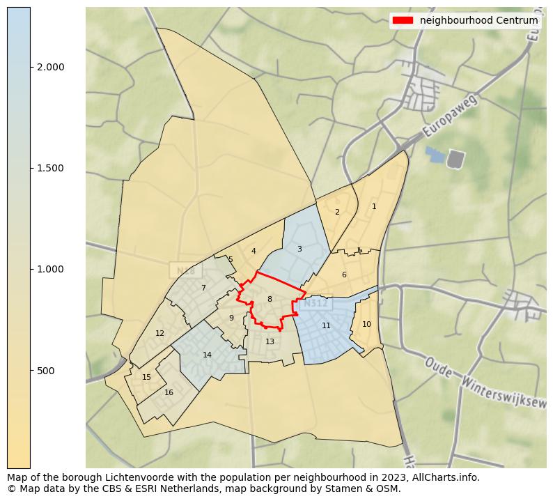 Map of the borough Lichtenvoorde with the population per neighbourhood in 2023. This page shows a lot of information about residents (such as the distribution by age groups, family composition, gender, native or Dutch with an immigration background, ...), homes (numbers, types, price development, use, type of property, ...) and more (car ownership, energy consumption, ...) based on open data from the Dutch Central Bureau of Statistics and various other sources!