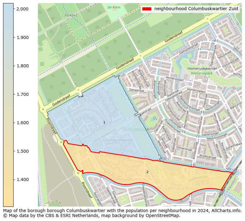 Image of the neighbourhood Columbuskwartier Zuid at the map. This image is used as introduction to this page. This page shows a lot of information about the population in the neighbourhood Columbuskwartier Zuid (such as the distribution by age groups of the residents, the composition of households, whether inhabitants are natives or Dutch with an immigration background, data about the houses (numbers, types, price development, use, type of property, ...) and more (car ownership, energy consumption, ...) based on open data from the Dutch Central Bureau of Statistics and various other sources!