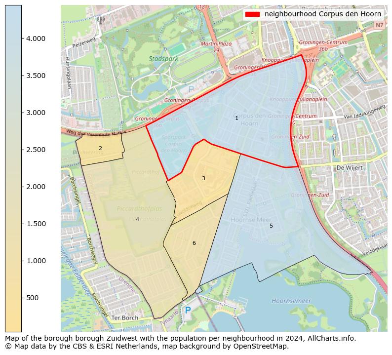 Image of the neighbourhood Corpus den Hoorn at the map. This image is used as introduction to this page. This page shows a lot of information about the population in the neighbourhood Corpus den Hoorn (such as the distribution by age groups of the residents, the composition of households, whether inhabitants are natives or Dutch with an immigration background, data about the houses (numbers, types, price development, use, type of property, ...) and more (car ownership, energy consumption, ...) based on open data from the Dutch Central Bureau of Statistics and various other sources!