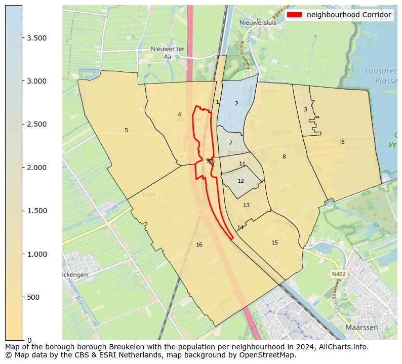 Image of the neighbourhood Corridor at the map. This image is used as introduction to this page. This page shows a lot of information about the population in the neighbourhood Corridor (such as the distribution by age groups of the residents, the composition of households, whether inhabitants are natives or Dutch with an immigration background, data about the houses (numbers, types, price development, use, type of property, ...) and more (car ownership, energy consumption, ...) based on open data from the Dutch Central Bureau of Statistics and various other sources!