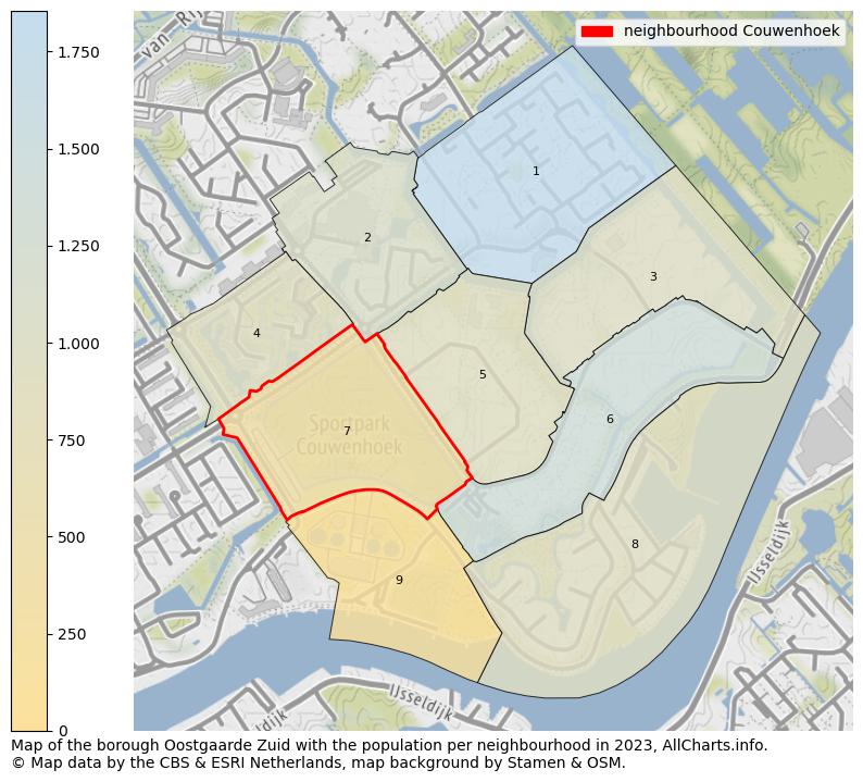 Map of the borough Oostgaarde Zuid with the population per neighbourhood in 2023. This page shows a lot of information about residents (such as the distribution by age groups, family composition, gender, native or Dutch with an immigration background, ...), homes (numbers, types, price development, use, type of property, ...) and more (car ownership, energy consumption, ...) based on open data from the Dutch Central Bureau of Statistics and various other sources!