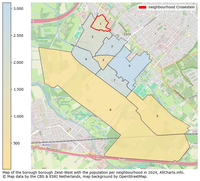 Image of the neighbourhood Crosestein at the map. This image is used as introduction to this page. This page shows a lot of information about the population in the neighbourhood Crosestein (such as the distribution by age groups of the residents, the composition of households, whether inhabitants are natives or Dutch with an immigration background, data about the houses (numbers, types, price development, use, type of property, ...) and more (car ownership, energy consumption, ...) based on open data from the Dutch Central Bureau of Statistics and various other sources!