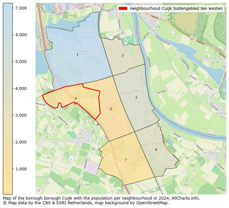 Image of the neighbourhood Cuijk buitengebied ten westen at the map. This image is used as introduction to this page. This page shows a lot of information about the population in the neighbourhood Cuijk buitengebied ten westen (such as the distribution by age groups of the residents, the composition of households, whether inhabitants are natives or Dutch with an immigration background, data about the houses (numbers, types, price development, use, type of property, ...) and more (car ownership, energy consumption, ...) based on open data from the Dutch Central Bureau of Statistics and various other sources!