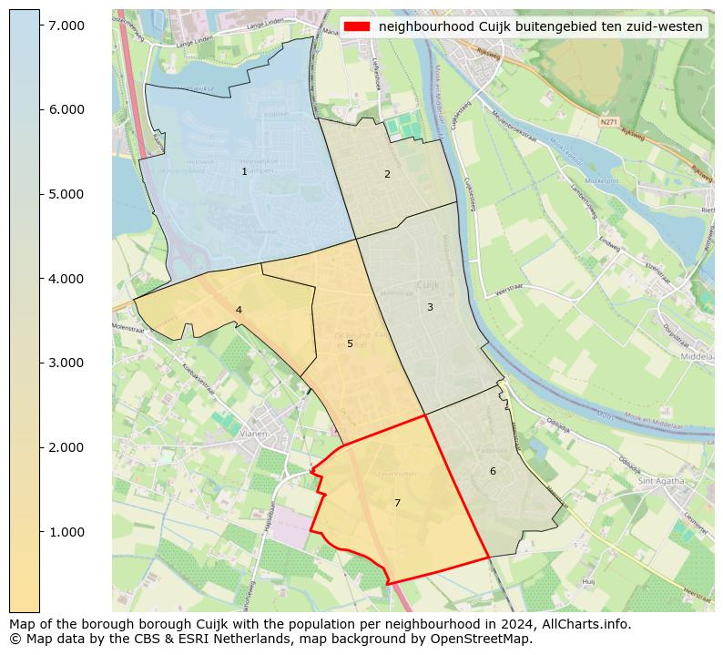 Image of the neighbourhood Cuijk buitengebied ten zuid-westen at the map. This image is used as introduction to this page. This page shows a lot of information about the population in the neighbourhood Cuijk buitengebied ten zuid-westen (such as the distribution by age groups of the residents, the composition of households, whether inhabitants are natives or Dutch with an immigration background, data about the houses (numbers, types, price development, use, type of property, ...) and more (car ownership, energy consumption, ...) based on open data from the Dutch Central Bureau of Statistics and various other sources!