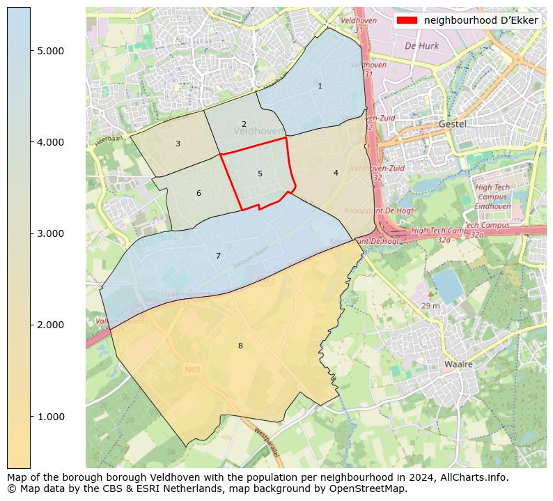 Image of the neighbourhood D’Ekker at the map. This image is used as introduction to this page. This page shows a lot of information about the population in the neighbourhood D’Ekker (such as the distribution by age groups of the residents, the composition of households, whether inhabitants are natives or Dutch with an immigration background, data about the houses (numbers, types, price development, use, type of property, ...) and more (car ownership, energy consumption, ...) based on open data from the Dutch Central Bureau of Statistics and various other sources!