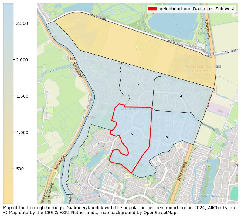 Image of the neighbourhood Daalmeer-Zuidwest at the map. This image is used as introduction to this page. This page shows a lot of information about the population in the neighbourhood Daalmeer-Zuidwest (such as the distribution by age groups of the residents, the composition of households, whether inhabitants are natives or Dutch with an immigration background, data about the houses (numbers, types, price development, use, type of property, ...) and more (car ownership, energy consumption, ...) based on open data from the Dutch Central Bureau of Statistics and various other sources!