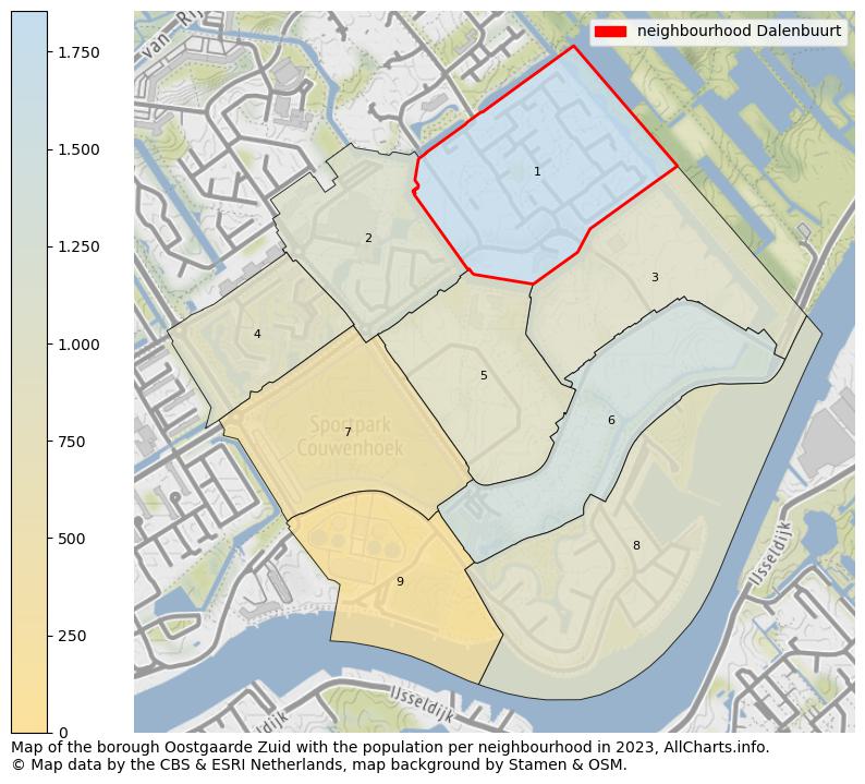 Map of the borough Oostgaarde Zuid with the population per neighbourhood in 2023. This page shows a lot of information about residents (such as the distribution by age groups, family composition, gender, native or Dutch with an immigration background, ...), homes (numbers, types, price development, use, type of property, ...) and more (car ownership, energy consumption, ...) based on open data from the Dutch Central Bureau of Statistics and various other sources!