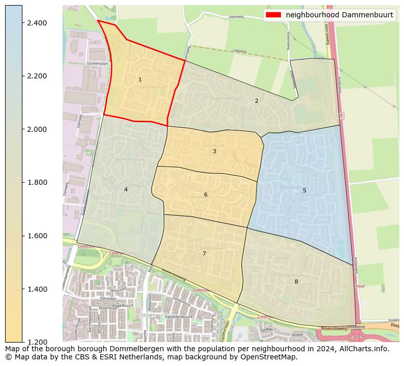 Image of the neighbourhood Dammenbuurt at the map. This image is used as introduction to this page. This page shows a lot of information about the population in the neighbourhood Dammenbuurt (such as the distribution by age groups of the residents, the composition of households, whether inhabitants are natives or Dutch with an immigration background, data about the houses (numbers, types, price development, use, type of property, ...) and more (car ownership, energy consumption, ...) based on open data from the Dutch Central Bureau of Statistics and various other sources!