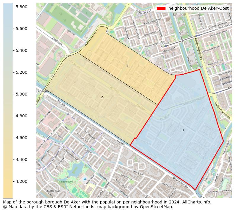 Image of the neighbourhood De Aker-Oost at the map. This image is used as introduction to this page. This page shows a lot of information about the population in the neighbourhood De Aker-Oost (such as the distribution by age groups of the residents, the composition of households, whether inhabitants are natives or Dutch with an immigration background, data about the houses (numbers, types, price development, use, type of property, ...) and more (car ownership, energy consumption, ...) based on open data from the Dutch Central Bureau of Statistics and various other sources!