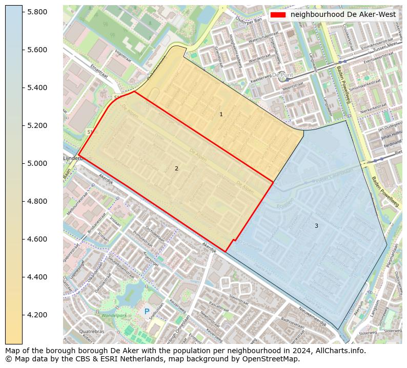 Image of the neighbourhood De Aker-West at the map. This image is used as introduction to this page. This page shows a lot of information about the population in the neighbourhood De Aker-West (such as the distribution by age groups of the residents, the composition of households, whether inhabitants are natives or Dutch with an immigration background, data about the houses (numbers, types, price development, use, type of property, ...) and more (car ownership, energy consumption, ...) based on open data from the Dutch Central Bureau of Statistics and various other sources!