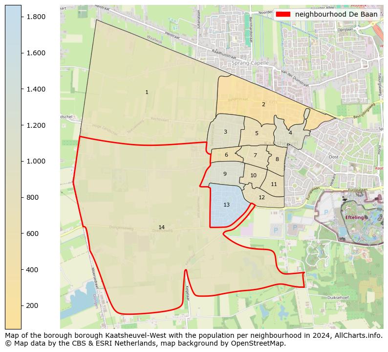 Map of the borough Kaatsheuvel-West with the population per neighbourhood in 2023. This page shows a lot of information about residents (such as the distribution by age groups, family composition, gender, native or Dutch with an immigration background, ...), homes (numbers, types, price development, use, type of property, ...) and more (car ownership, energy consumption, ...) based on open data from the Dutch Central Bureau of Statistics and various other sources!