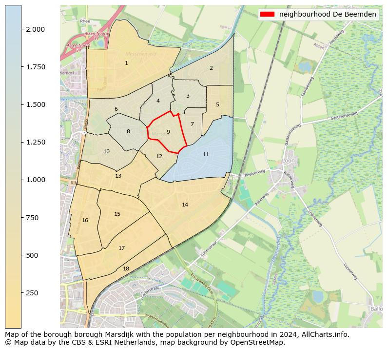 Image of the neighbourhood De Beemden at the map. This image is used as introduction to this page. This page shows a lot of information about the population in the neighbourhood De Beemden (such as the distribution by age groups of the residents, the composition of households, whether inhabitants are natives or Dutch with an immigration background, data about the houses (numbers, types, price development, use, type of property, ...) and more (car ownership, energy consumption, ...) based on open data from the Dutch Central Bureau of Statistics and various other sources!