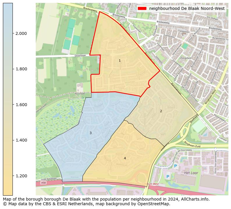 Image of the neighbourhood De Blaak Noord-West at the map. This image is used as introduction to this page. This page shows a lot of information about the population in the neighbourhood De Blaak Noord-West (such as the distribution by age groups of the residents, the composition of households, whether inhabitants are natives or Dutch with an immigration background, data about the houses (numbers, types, price development, use, type of property, ...) and more (car ownership, energy consumption, ...) based on open data from the Dutch Central Bureau of Statistics and various other sources!