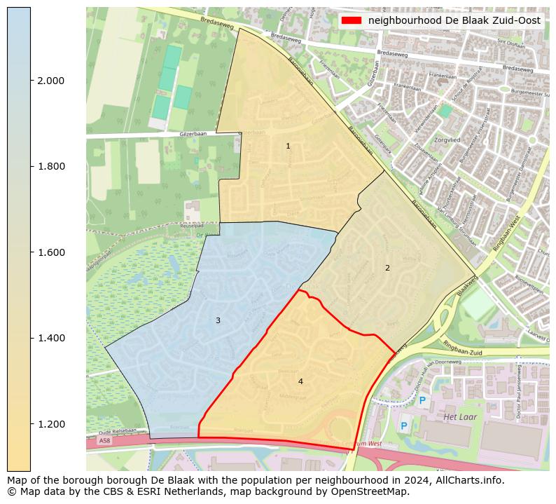 Image of the neighbourhood De Blaak Zuid-Oost at the map. This image is used as introduction to this page. This page shows a lot of information about the population in the neighbourhood De Blaak Zuid-Oost (such as the distribution by age groups of the residents, the composition of households, whether inhabitants are natives or Dutch with an immigration background, data about the houses (numbers, types, price development, use, type of property, ...) and more (car ownership, energy consumption, ...) based on open data from the Dutch Central Bureau of Statistics and various other sources!