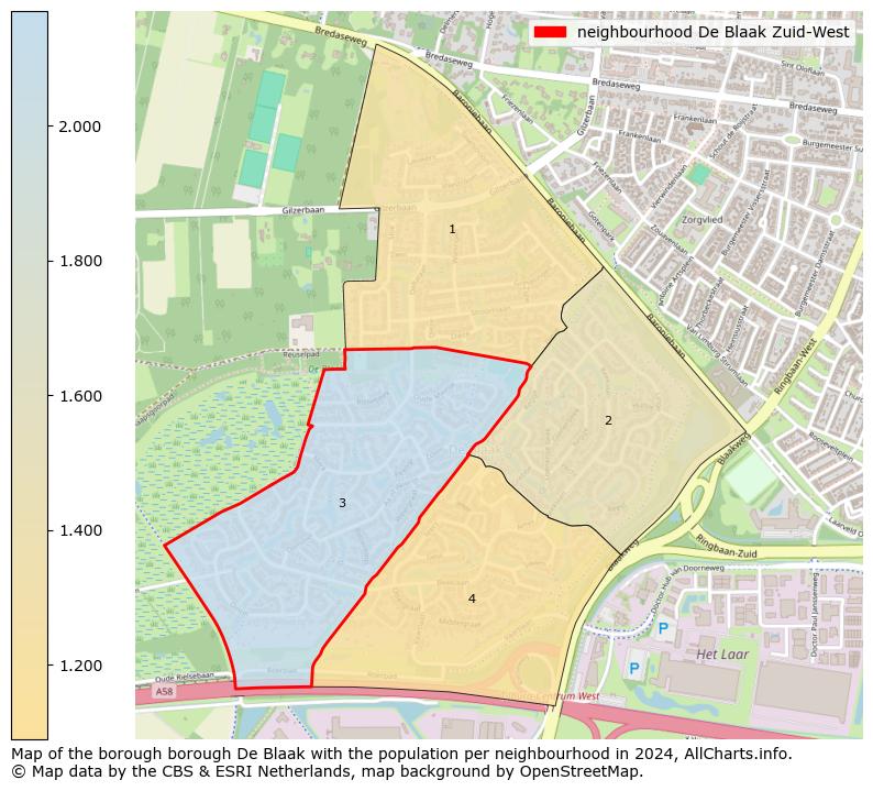 Image of the neighbourhood De Blaak Zuid-West at the map. This image is used as introduction to this page. This page shows a lot of information about the population in the neighbourhood De Blaak Zuid-West (such as the distribution by age groups of the residents, the composition of households, whether inhabitants are natives or Dutch with an immigration background, data about the houses (numbers, types, price development, use, type of property, ...) and more (car ownership, energy consumption, ...) based on open data from the Dutch Central Bureau of Statistics and various other sources!