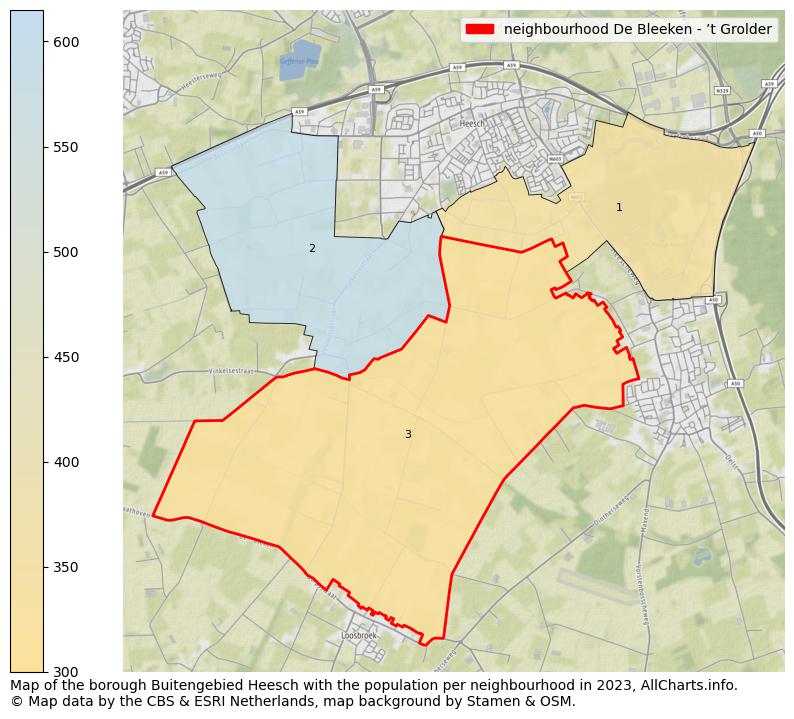 Map of the borough Buitengebied Heesch with the population per neighbourhood in 2023. This page shows a lot of information about residents (such as the distribution by age groups, family composition, gender, native or Dutch with an immigration background, ...), homes (numbers, types, price development, use, type of property, ...) and more (car ownership, energy consumption, ...) based on open data from the Dutch Central Bureau of Statistics and various other sources!