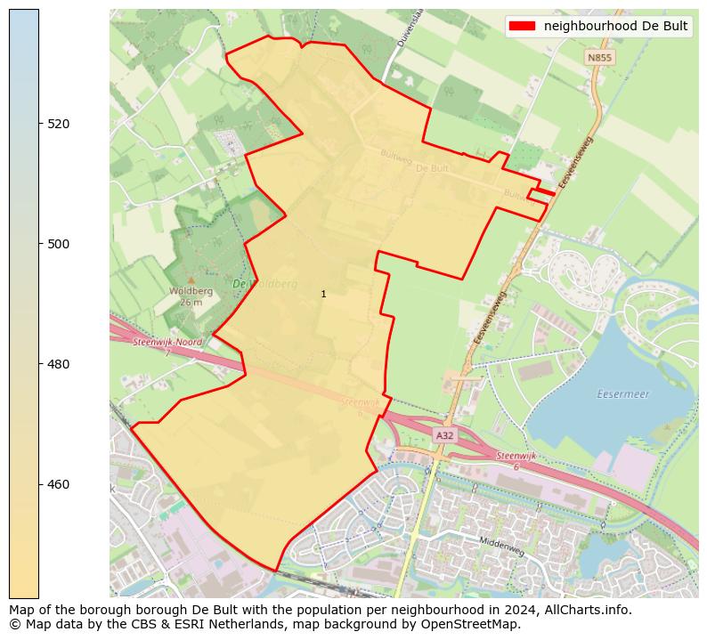 Image of the neighbourhood De Bult at the map. This image is used as introduction to this page. This page shows a lot of information about the population in the neighbourhood De Bult (such as the distribution by age groups of the residents, the composition of households, whether inhabitants are natives or Dutch with an immigration background, data about the houses (numbers, types, price development, use, type of property, ...) and more (car ownership, energy consumption, ...) based on open data from the Dutch Central Bureau of Statistics and various other sources!