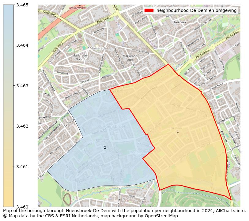 Image of the neighbourhood De Dem en omgeving at the map. This image is used as introduction to this page. This page shows a lot of information about the population in the neighbourhood De Dem en omgeving (such as the distribution by age groups of the residents, the composition of households, whether inhabitants are natives or Dutch with an immigration background, data about the houses (numbers, types, price development, use, type of property, ...) and more (car ownership, energy consumption, ...) based on open data from the Dutch Central Bureau of Statistics and various other sources!