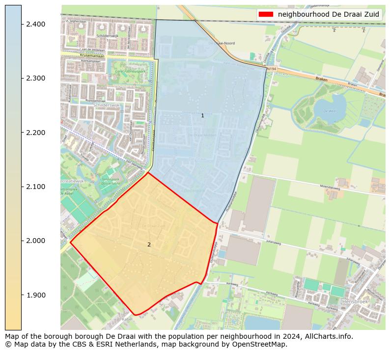 Image of the neighbourhood De Draai Zuid at the map. This image is used as introduction to this page. This page shows a lot of information about the population in the neighbourhood De Draai Zuid (such as the distribution by age groups of the residents, the composition of households, whether inhabitants are natives or Dutch with an immigration background, data about the houses (numbers, types, price development, use, type of property, ...) and more (car ownership, energy consumption, ...) based on open data from the Dutch Central Bureau of Statistics and various other sources!