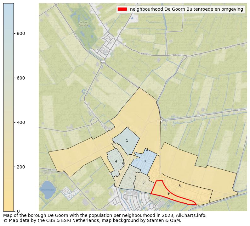 Map of the borough De Goorn with the population per neighbourhood in 2022. This page shows a lot of information about residents (such as the distribution by age groups, family composition, gender, native or Dutch with an immigration background, ...), homes (numbers, types, price development, use, type of property, ...) and more (car ownership, energy consumption, ...) based on open data from the Dutch Central Bureau of Statistics and various other sources!