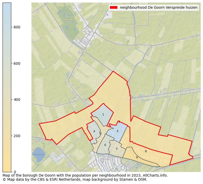 Map of the borough De Goorn with the population per neighbourhood in 2023. This page shows a lot of information about residents (such as the distribution by age groups, family composition, gender, native or Dutch with an immigration background, ...), homes (numbers, types, price development, use, type of property, ...) and more (car ownership, energy consumption, ...) based on open data from the Dutch Central Bureau of Statistics and various other sources!