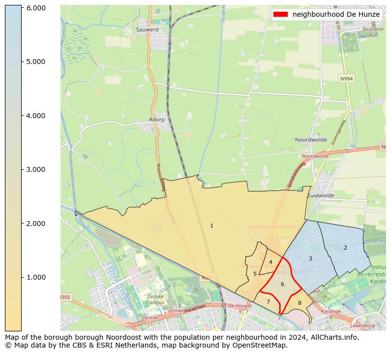 Image of the neighbourhood De Hunze at the map. This image is used as introduction to this page. This page shows a lot of information about the population in the neighbourhood De Hunze (such as the distribution by age groups of the residents, the composition of households, whether inhabitants are natives or Dutch with an immigration background, data about the houses (numbers, types, price development, use, type of property, ...) and more (car ownership, energy consumption, ...) based on open data from the Dutch Central Bureau of Statistics and various other sources!