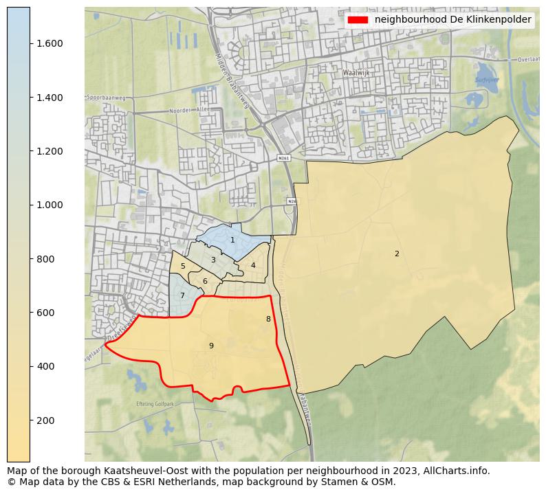 Map of the borough Kaatsheuvel-Oost with the population per neighbourhood in 2023. This page shows a lot of information about residents (such as the distribution by age groups, family composition, gender, native or Dutch with an immigration background, ...), homes (numbers, types, price development, use, type of property, ...) and more (car ownership, energy consumption, ...) based on open data from the Dutch Central Bureau of Statistics and various other sources!