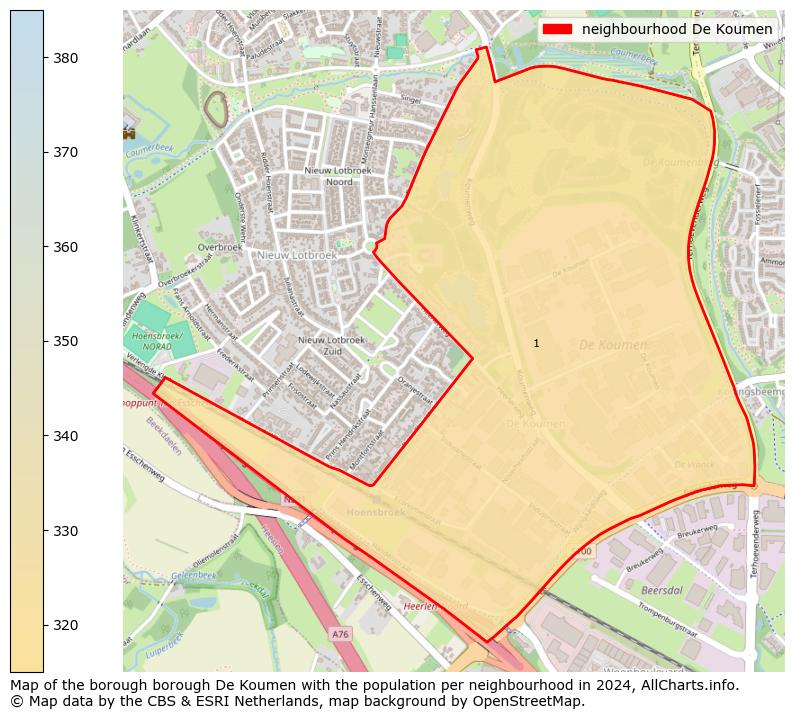 Image of the neighbourhood De Koumen at the map. This image is used as introduction to this page. This page shows a lot of information about the population in the neighbourhood De Koumen (such as the distribution by age groups of the residents, the composition of households, whether inhabitants are natives or Dutch with an immigration background, data about the houses (numbers, types, price development, use, type of property, ...) and more (car ownership, energy consumption, ...) based on open data from the Dutch Central Bureau of Statistics and various other sources!