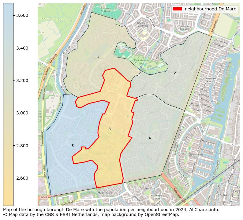 Image of the neighbourhood De Mare at the map. This image is used as introduction to this page. This page shows a lot of information about the population in the neighbourhood De Mare (such as the distribution by age groups of the residents, the composition of households, whether inhabitants are natives or Dutch with an immigration background, data about the houses (numbers, types, price development, use, type of property, ...) and more (car ownership, energy consumption, ...) based on open data from the Dutch Central Bureau of Statistics and various other sources!